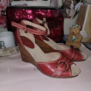 Red Wedge Sandals